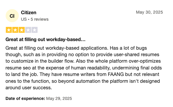 Avis mitigé de TrustPilot sur Simplify Jobs